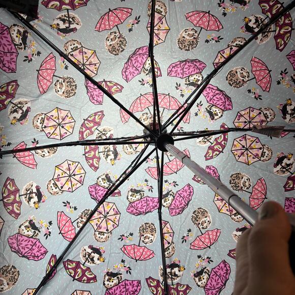 Vera Bradley Automatic Mini Umbrella Novelty Its Raining Hedgehogs Paisly Floral - Picture 6 of 7